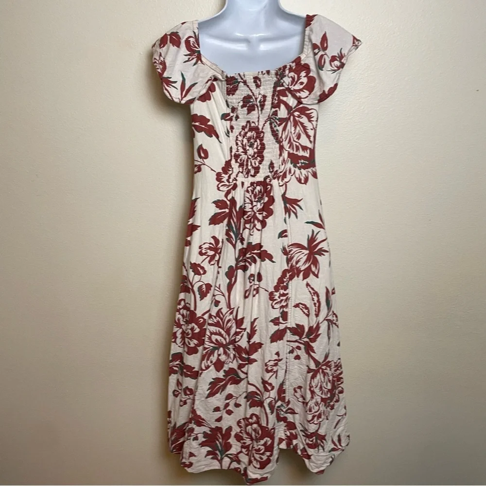 Anthropologie Oahu Floral Hawaiian Linen Off Shoulder Dress - Picture 3 of 7